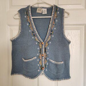 Ivy blue silk vest with beading